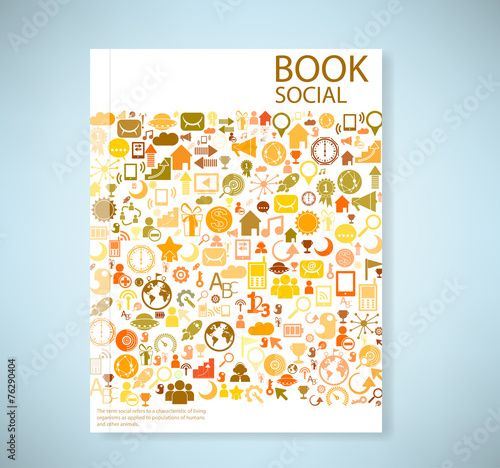 Cuadro en lienzo Cover report social network background with media icons, vector