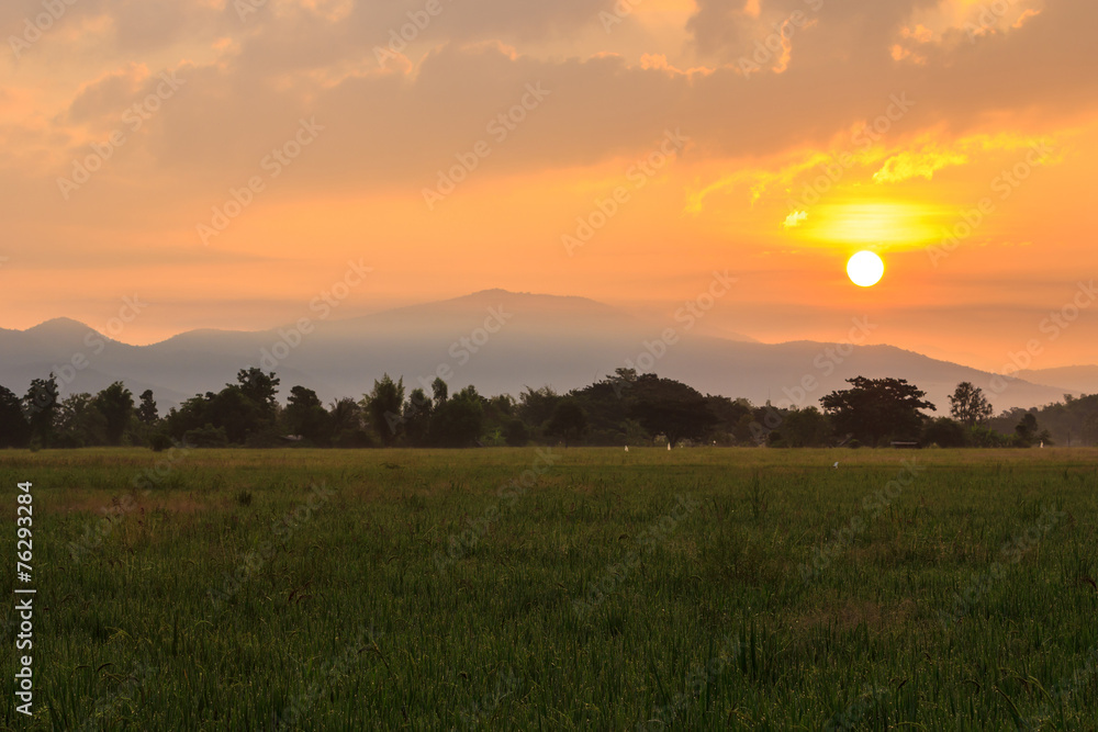 Fototapeta premium Big sun on the mountain