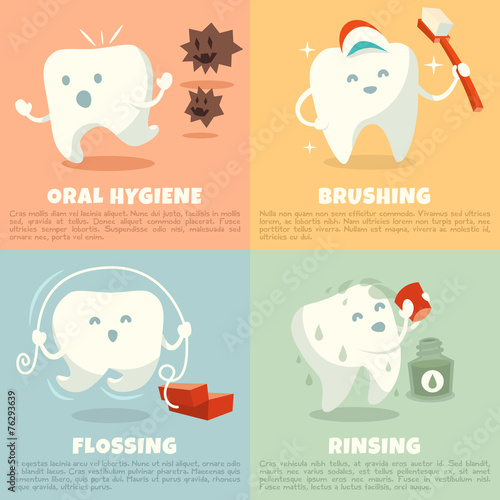 Oral hygiene banners with cute tooth. Vector illustration.