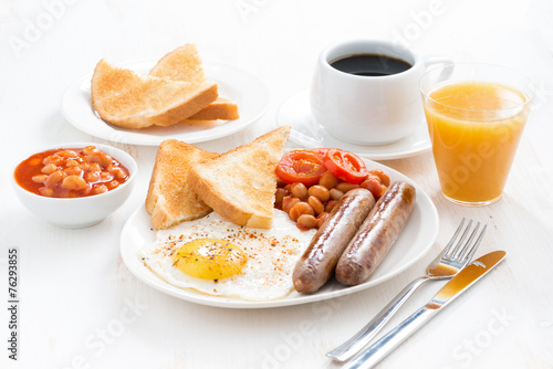 delicious English breakfast with sausages