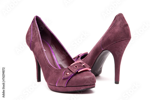 Purple 7High Heels on a White Background