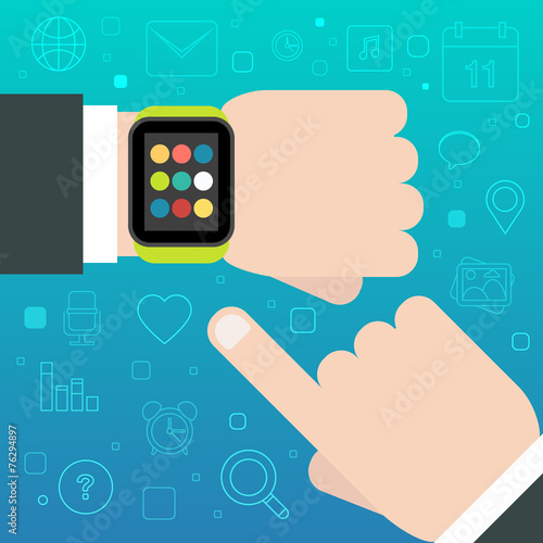 Smart Watch concept with mobile apps icons. Vector illustration