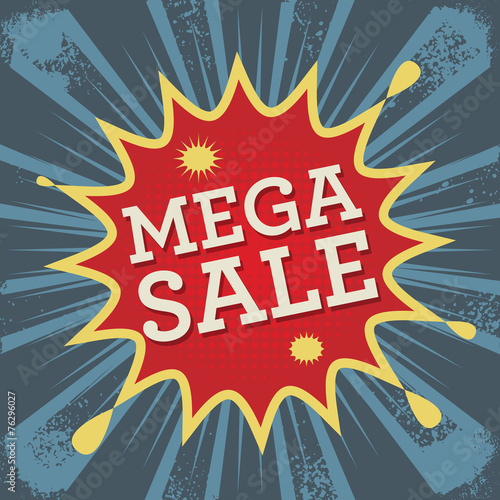 Comic explosion with text Mega Sale, vector