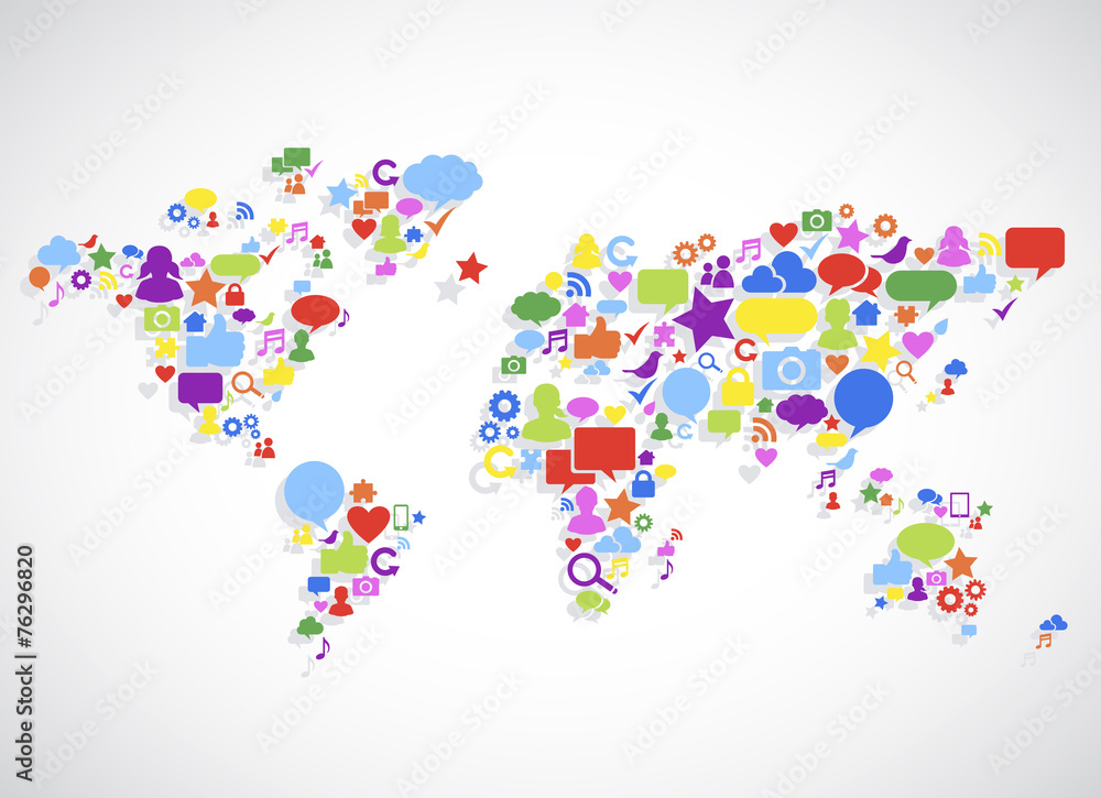 World Map Social Media icons Connection Concept