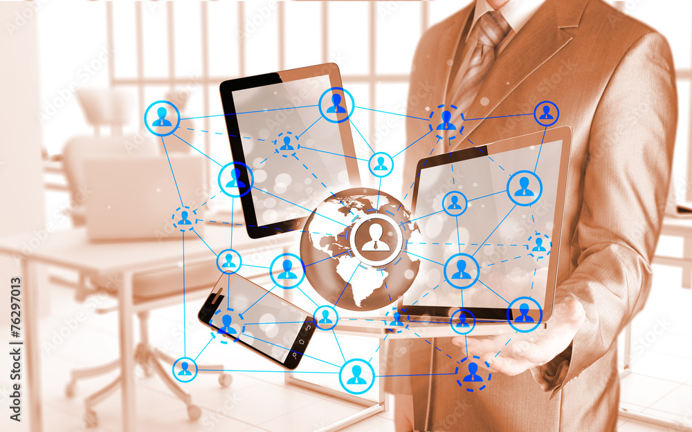 Business man using tablet PC and smartphone social connection Business man using tablet PC and smartphone social connection