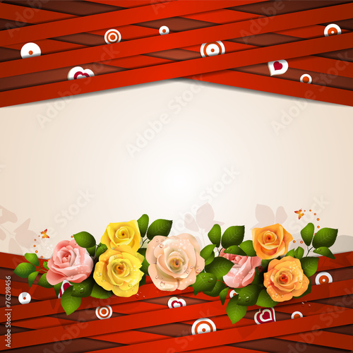 Background with red strips and roses