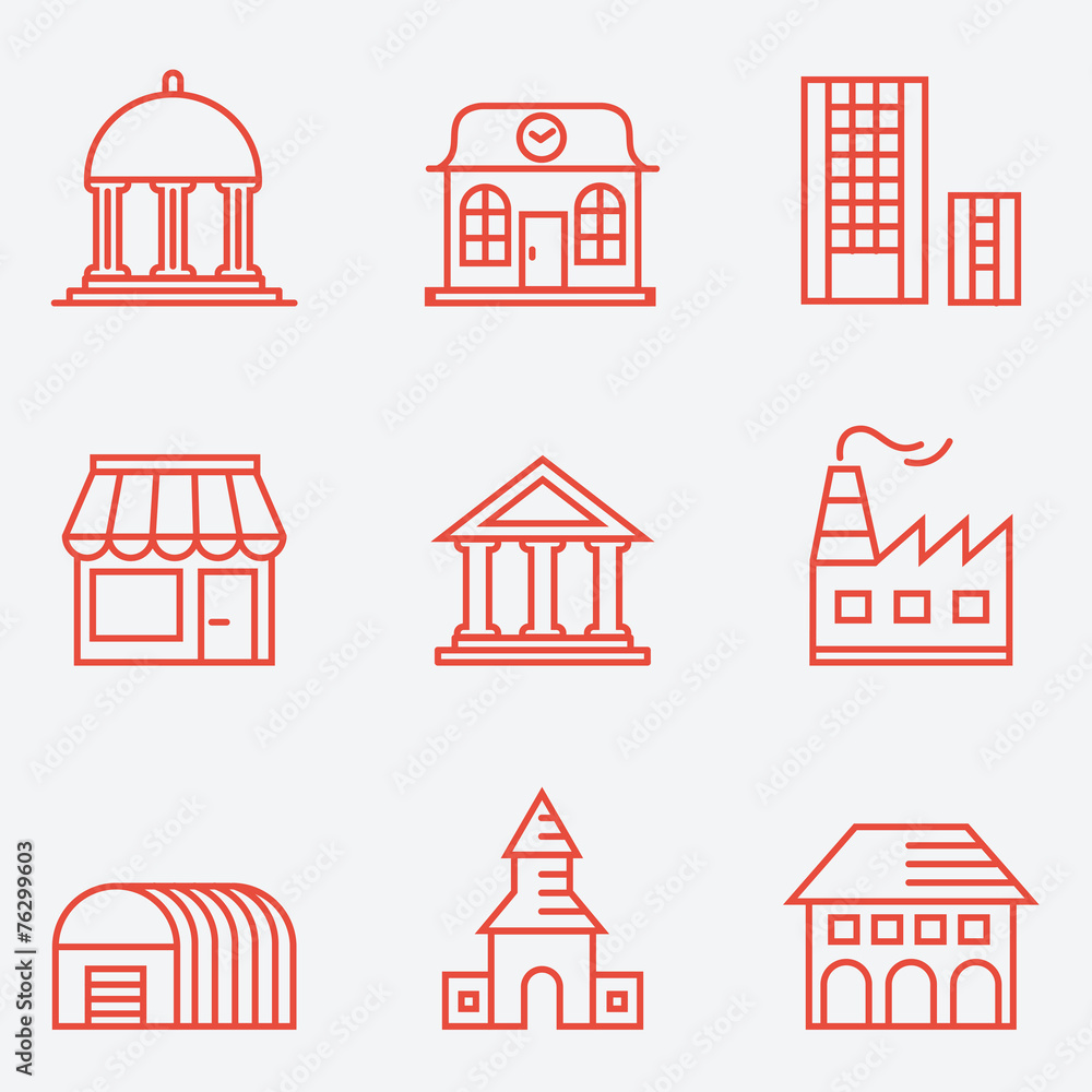 Set of house icons, thin line style, flat design