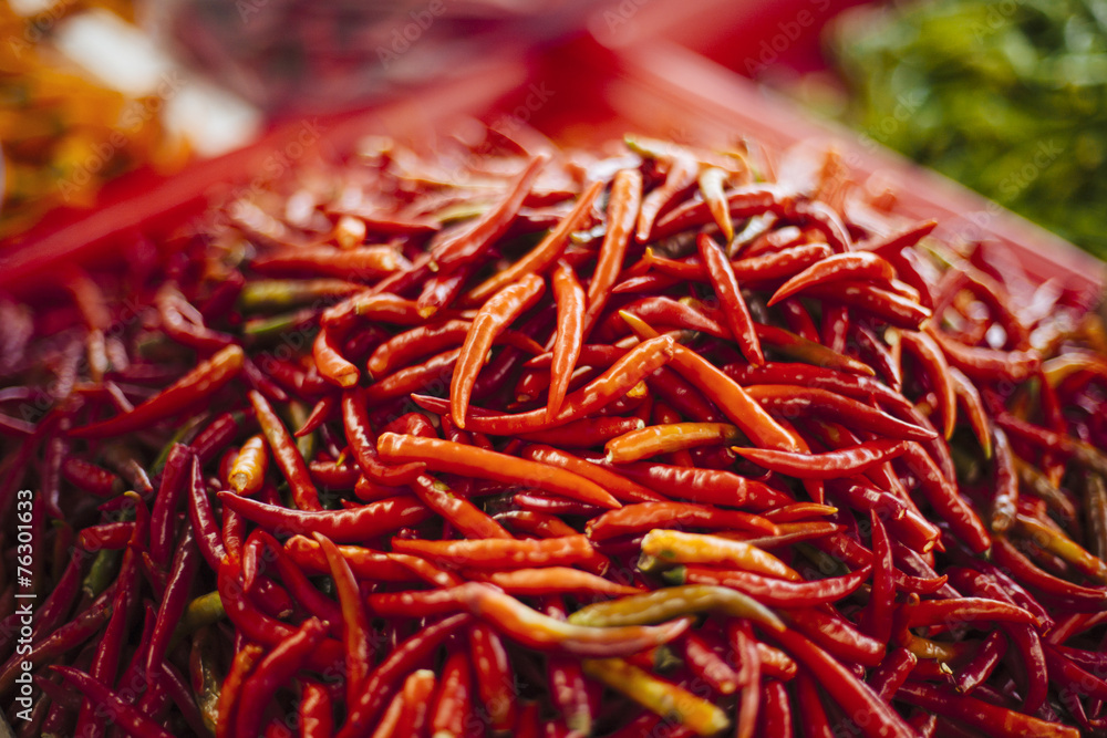 Fototapeta premium Red hot chilli peppers on heap.
