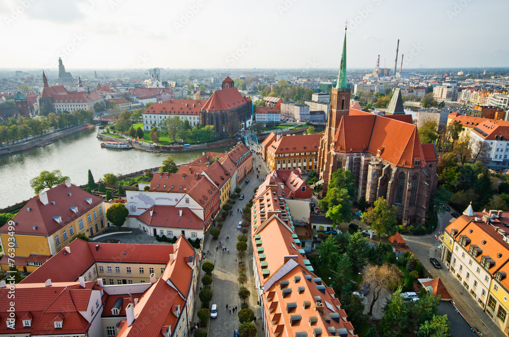 Obraz Ostrow Tumski from cathedral tower, Wroclaw, Poland
