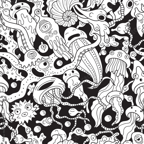 Deep sea monsters seamless pattern