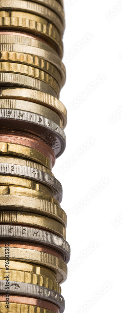 tower of different euro coins in close up shot