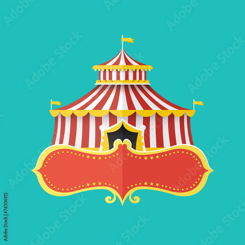 Classical Circus tent with banner for text, Vector illustration