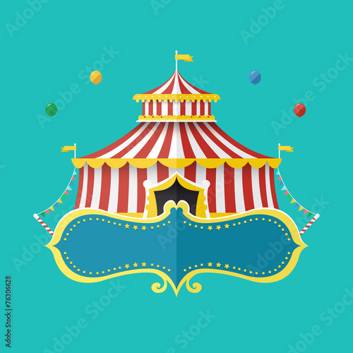Classical Circus tent with banner for text, Vector illustration