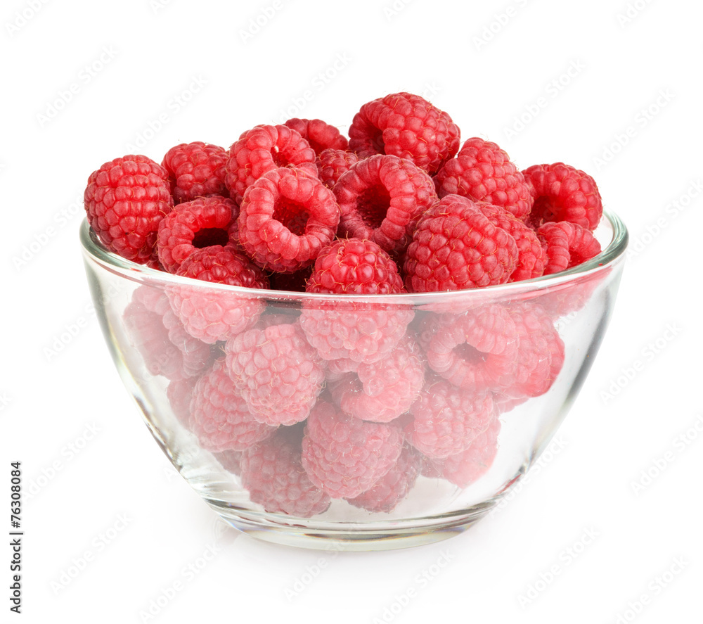Raspberries in bowl isolated on white Raspberries in bowl isolated on white