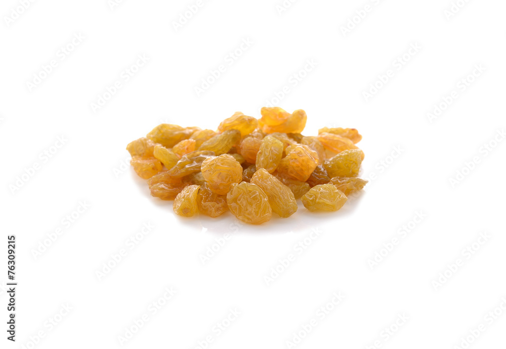 yellow sweet raisins on white background yellow sweet raisins on white background