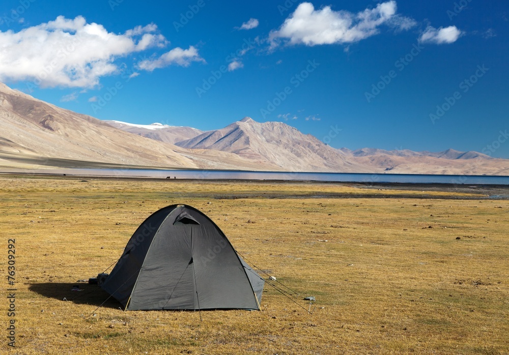 Tent in Himalayan mountains - near Tso Moriri lake
