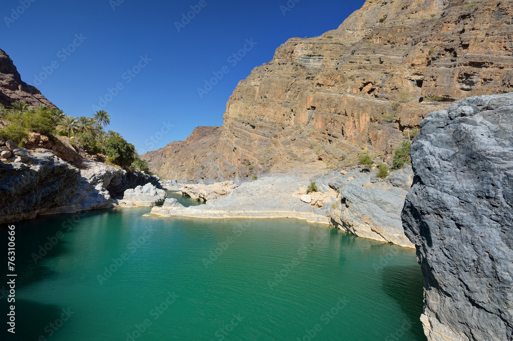 Natural pool between the mountains in Oman
