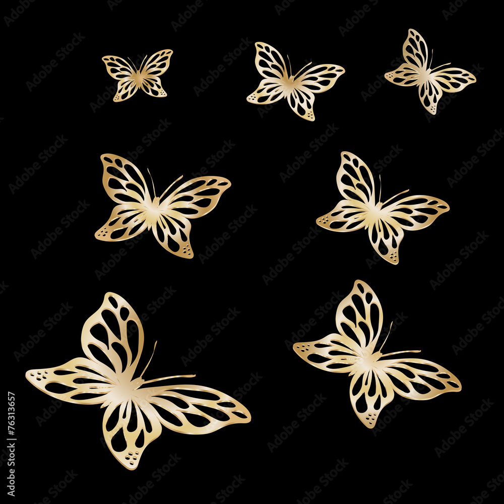 Naklejka Złoty koronkowy motyl na czarnym tle