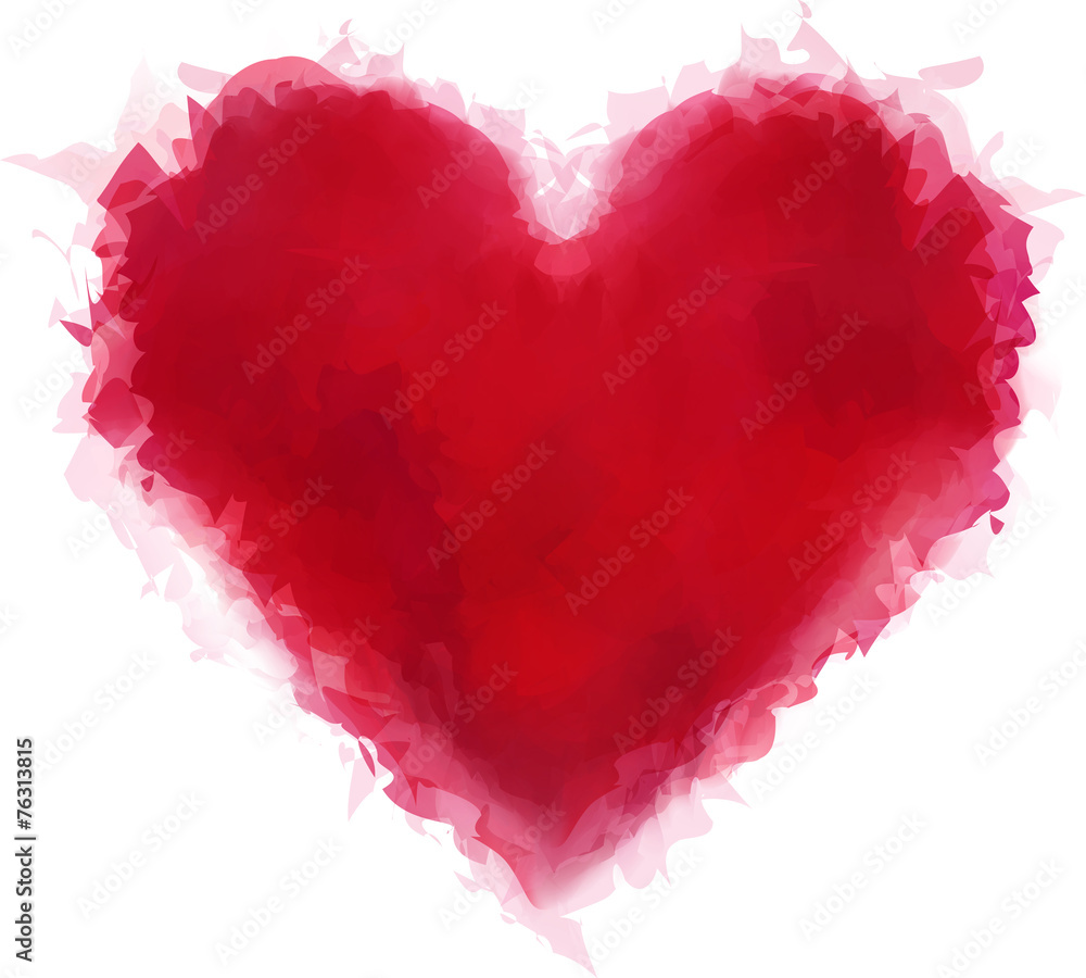 Red watercolor heart. - obrazy, fototapety, plakaty 