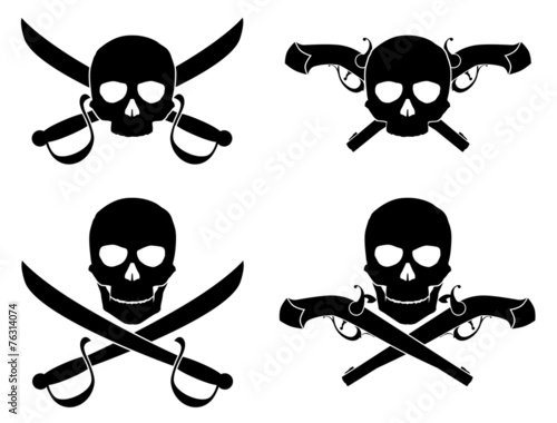 Vector Silhouette of Jolly Roger with crossed saber and pistol