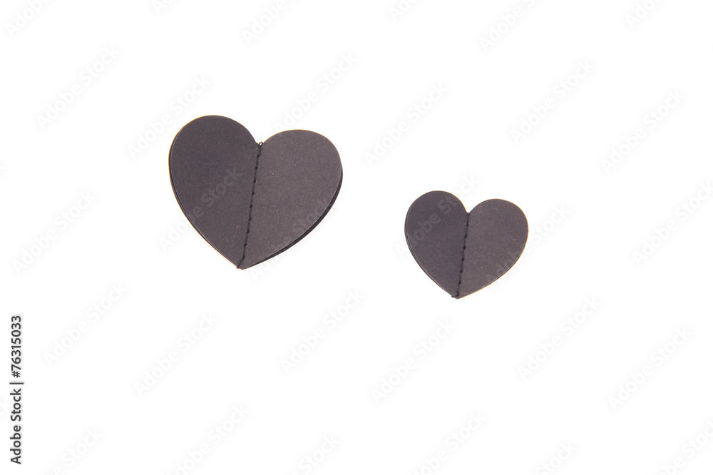 Valentines Day Black Heart paper on White Isolated