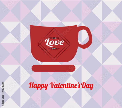 happy valentine  illustration, coffee cup  over  geometric textu