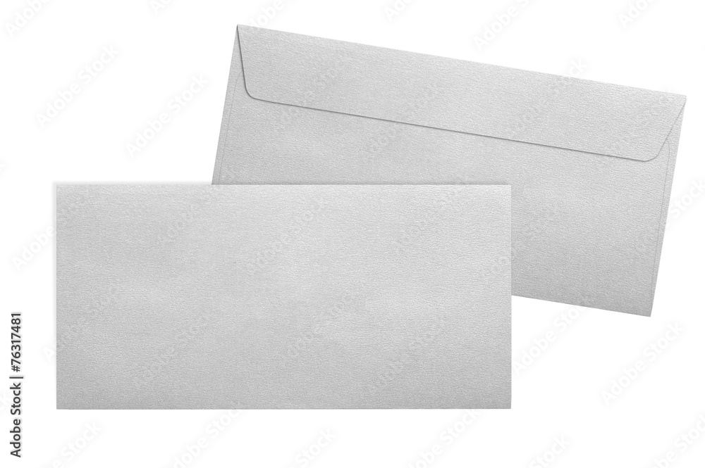 Silver envelopes E65 format isolated on white background