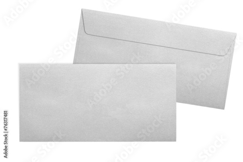 Silver envelopes E65 format isolated on white background photo