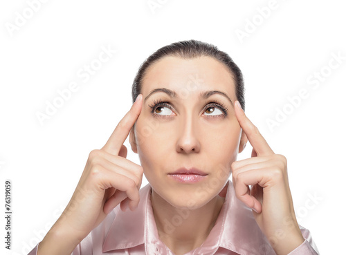 Wallpaper Mural Portrait of the young  thinking woman looks up. Torontodigital.ca