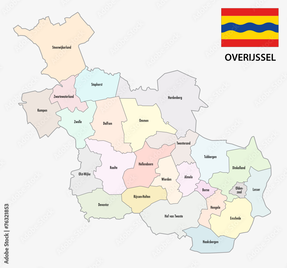 province overijssel administrative map with flag province overijssel administrative map with flag