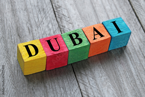 Photography word dubai on colorful wooden cubes