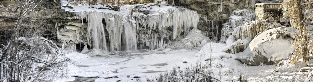 West Elyria Falls In Winter Pano