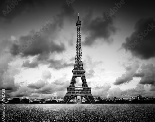 Effel Tower, Paris, France. Black and white, vintage #76327213
