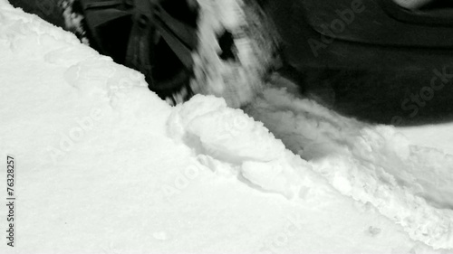 The car Wheel passing in deep snow