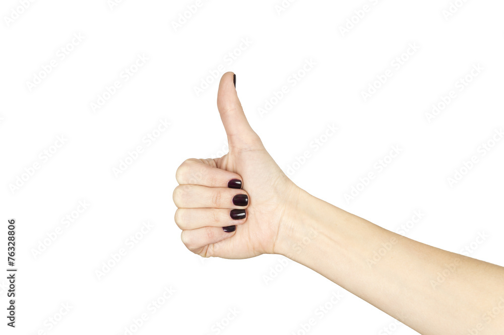 female hand making ok sign with thumb up isolated over white female hand making ok sign with thumb up isolated over white