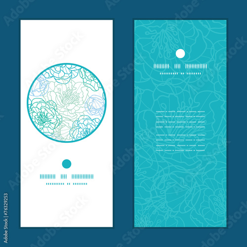 Vector blue line art flowers vertical round frame pattern
