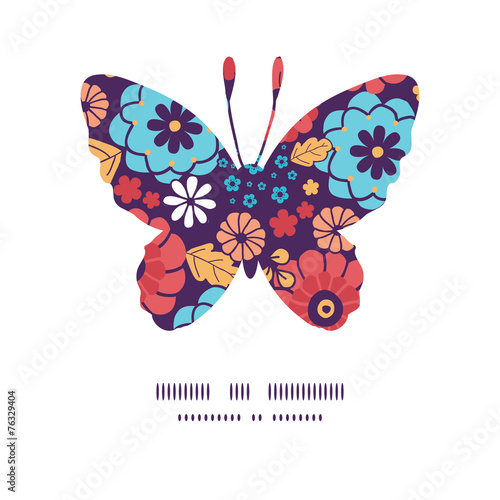 Vector colorful bouquet flowers butterfly silhouette pattern