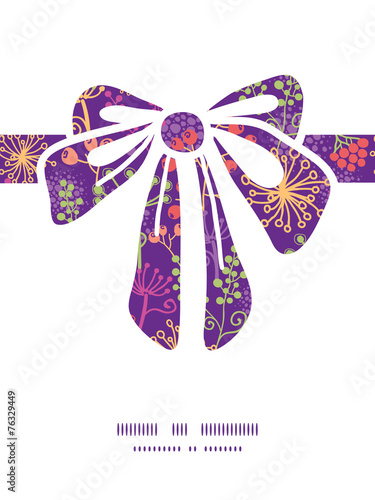 Vector colorful garden plants gift bow silhouette pattern frame