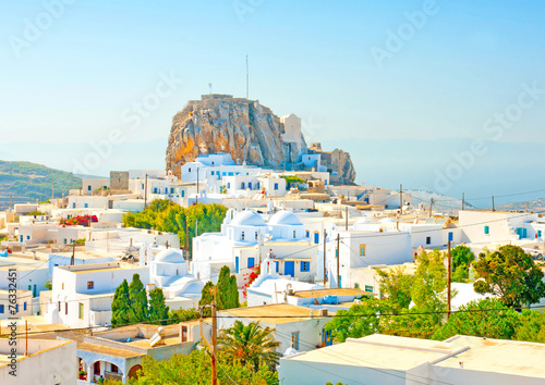 view of Chora the capital of Amorgos island in Greece photo