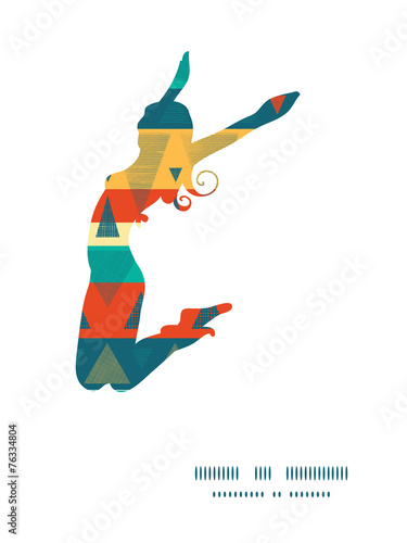 Vector vibrant ikat stripes jumping girl silhouette pattern