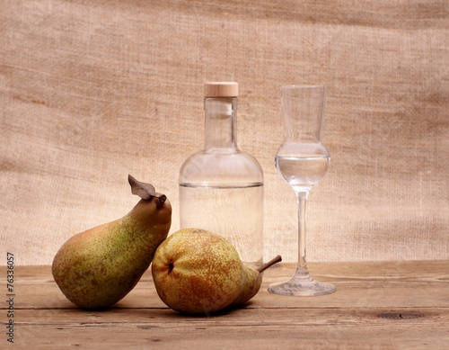 Slika na platnu Two Abate Fetel pear with alcohol bottle and glass