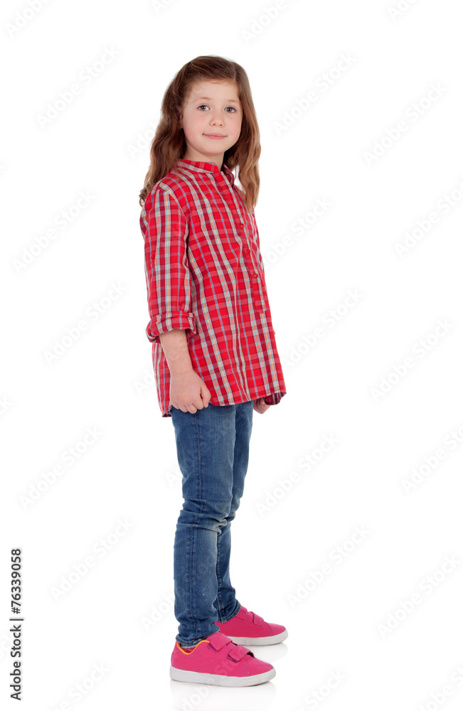 Adorable little girl with red plaid shirt Adorable little girl with red plaid shirt