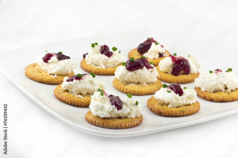 Crackers with Cream Cheese Grape Jelly and Chives Crackers with Cream Cheese Grape Jelly and Chives