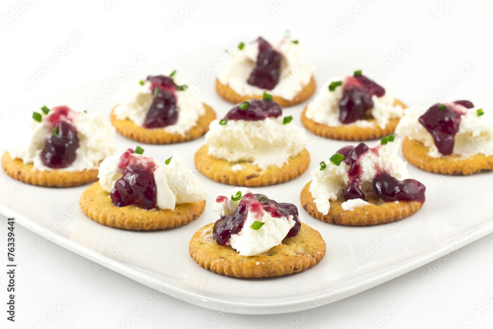 Crackers with Cream Cheese Grape Jelly and Chives Stock Photo Adobe Stock