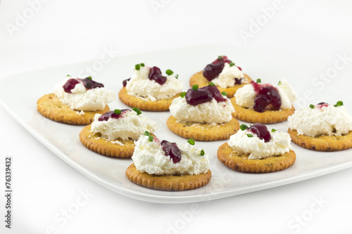 Crackers with Cream Cheese Grape Jelly and Chives