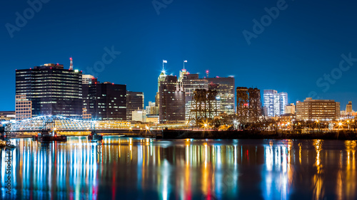 Newark, NJ cityscape by night