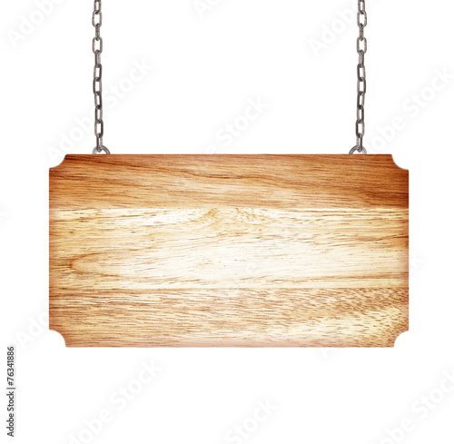 Wood sign from a chain isolated on white