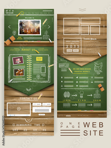 one page website design with chalkboard and wooden wall