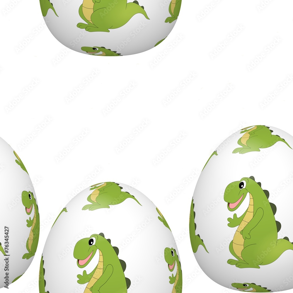 Fototapeta premium Easter eggs with cartoon dinosaur