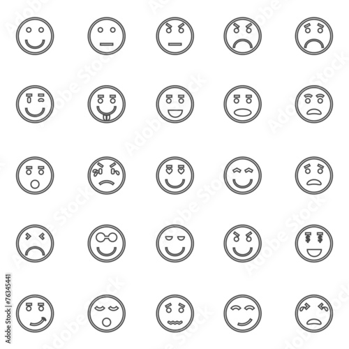 Circle face line icons on white background